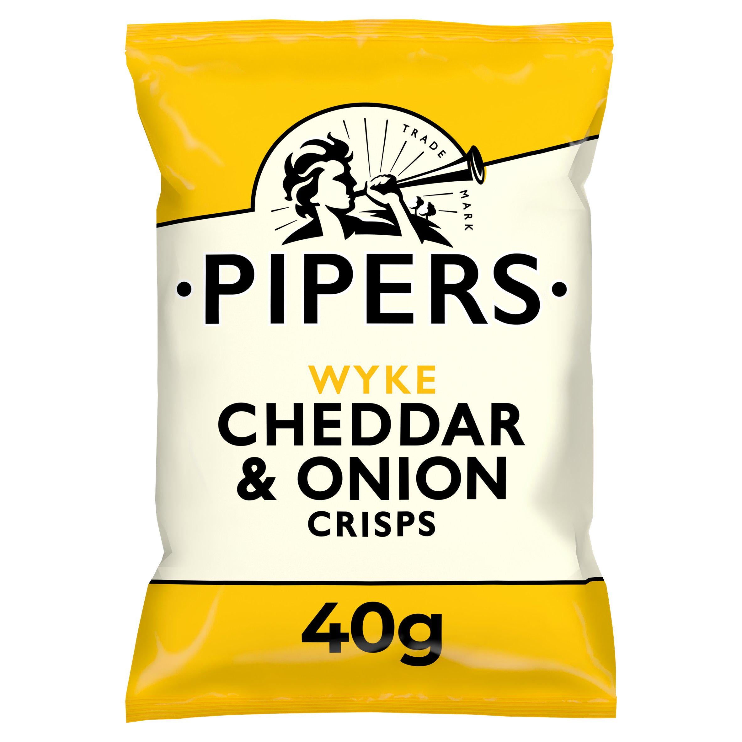 Pipers Cheddar & Onion crisps 40g, UK version