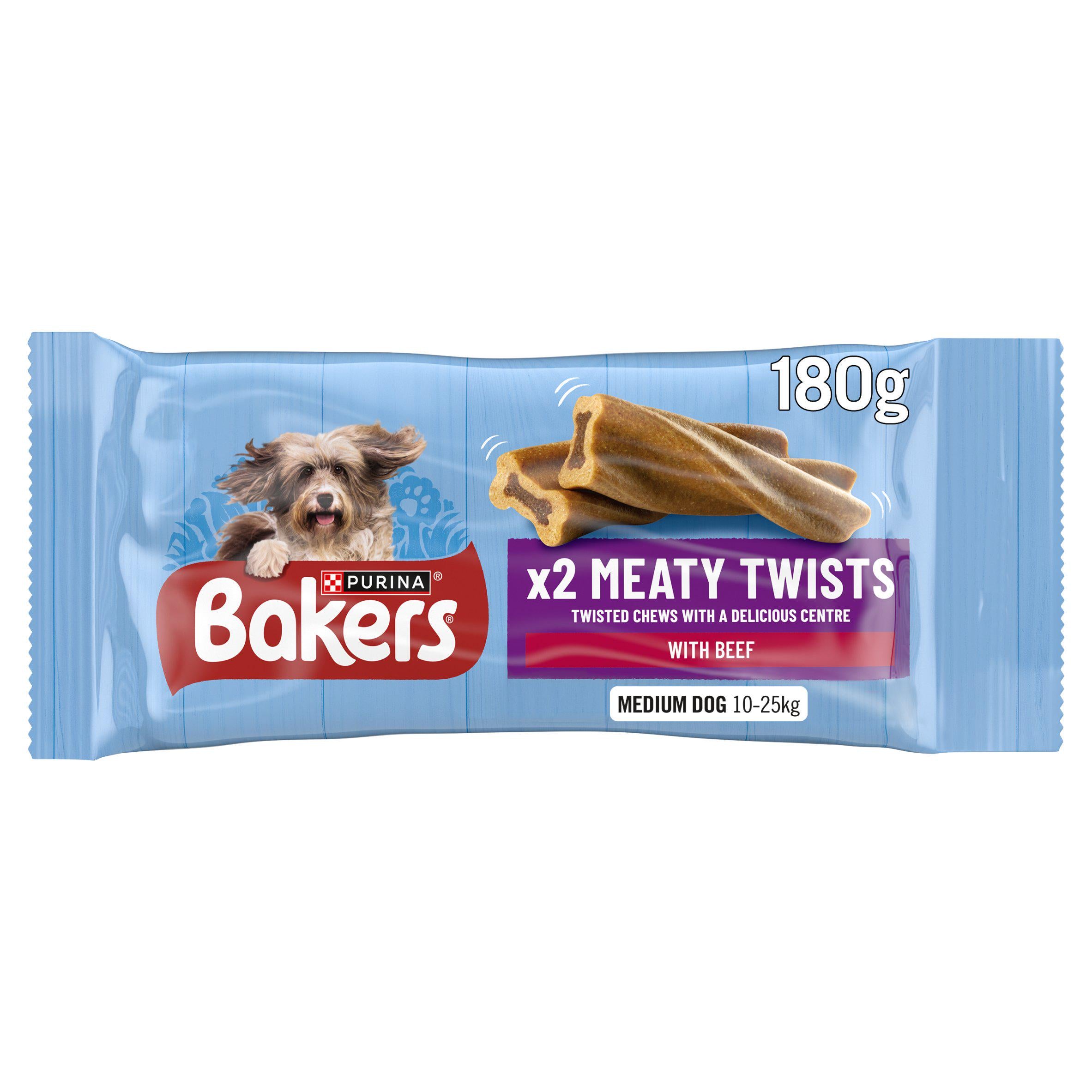 Bakers Meaty Twists beef dog chews 180g - British product