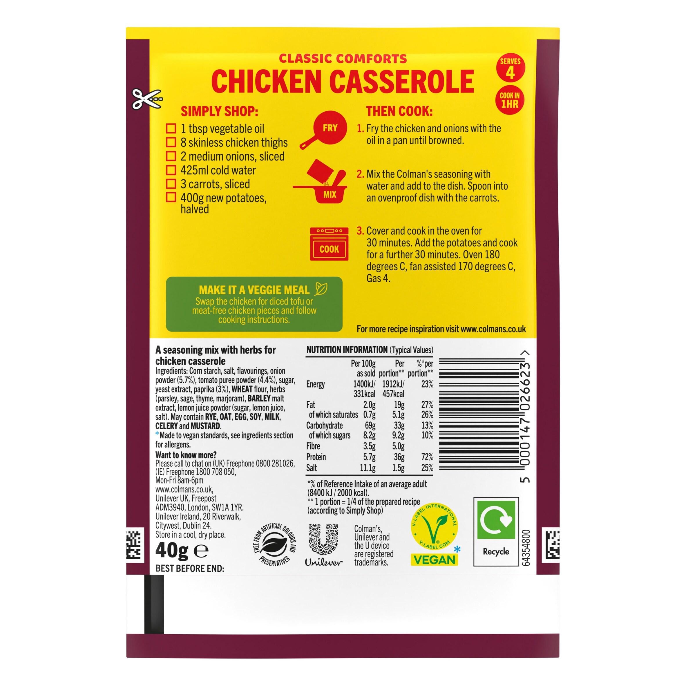 Colman's Chicken Casserole recipe mix 40g, UK version