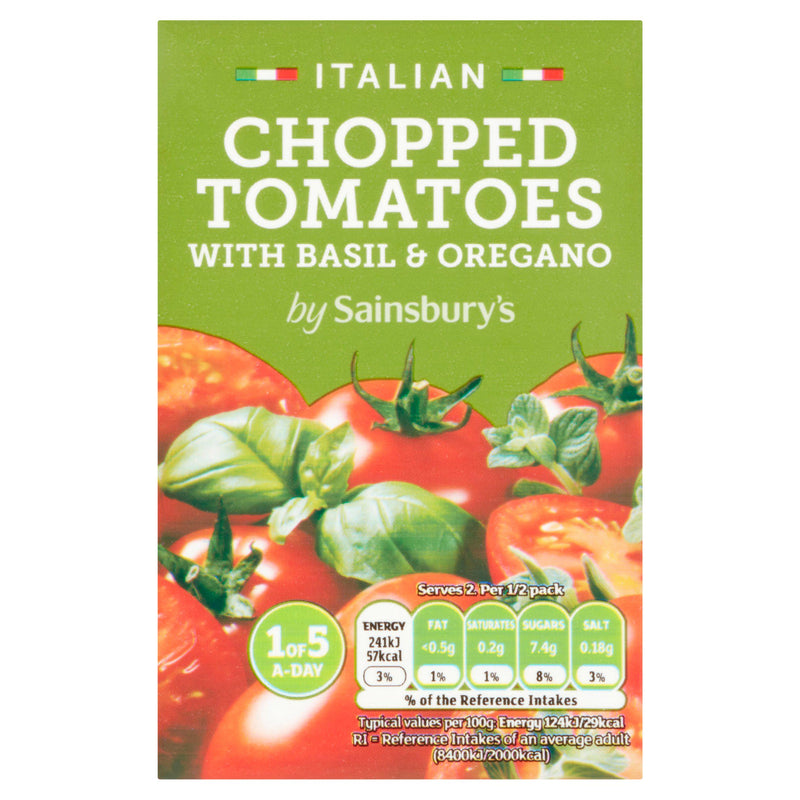 Sainsbury's chopped tomatoes with basil and oregano 390g - British product
