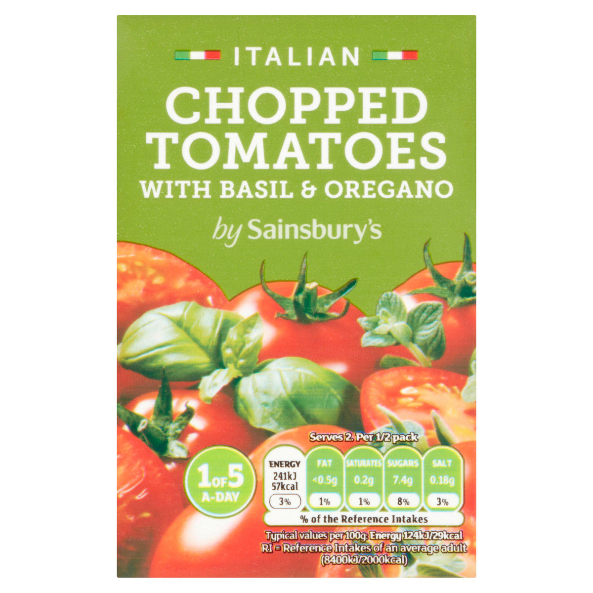 Sainsbury's chopped tomatoes with basil and oregano 390g - British product