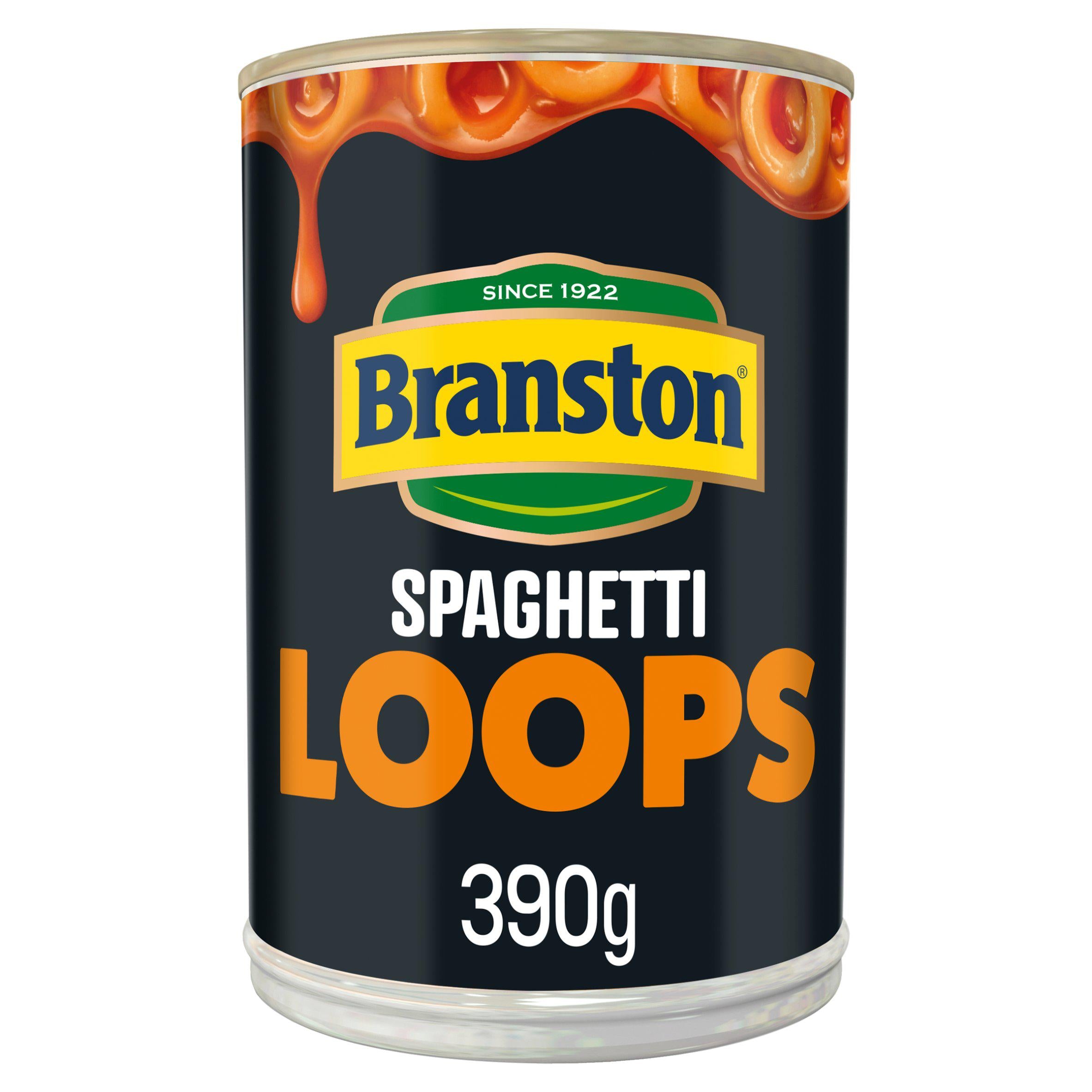 Branston spaghetti loops in tomato sauce 395g, imported from the UK