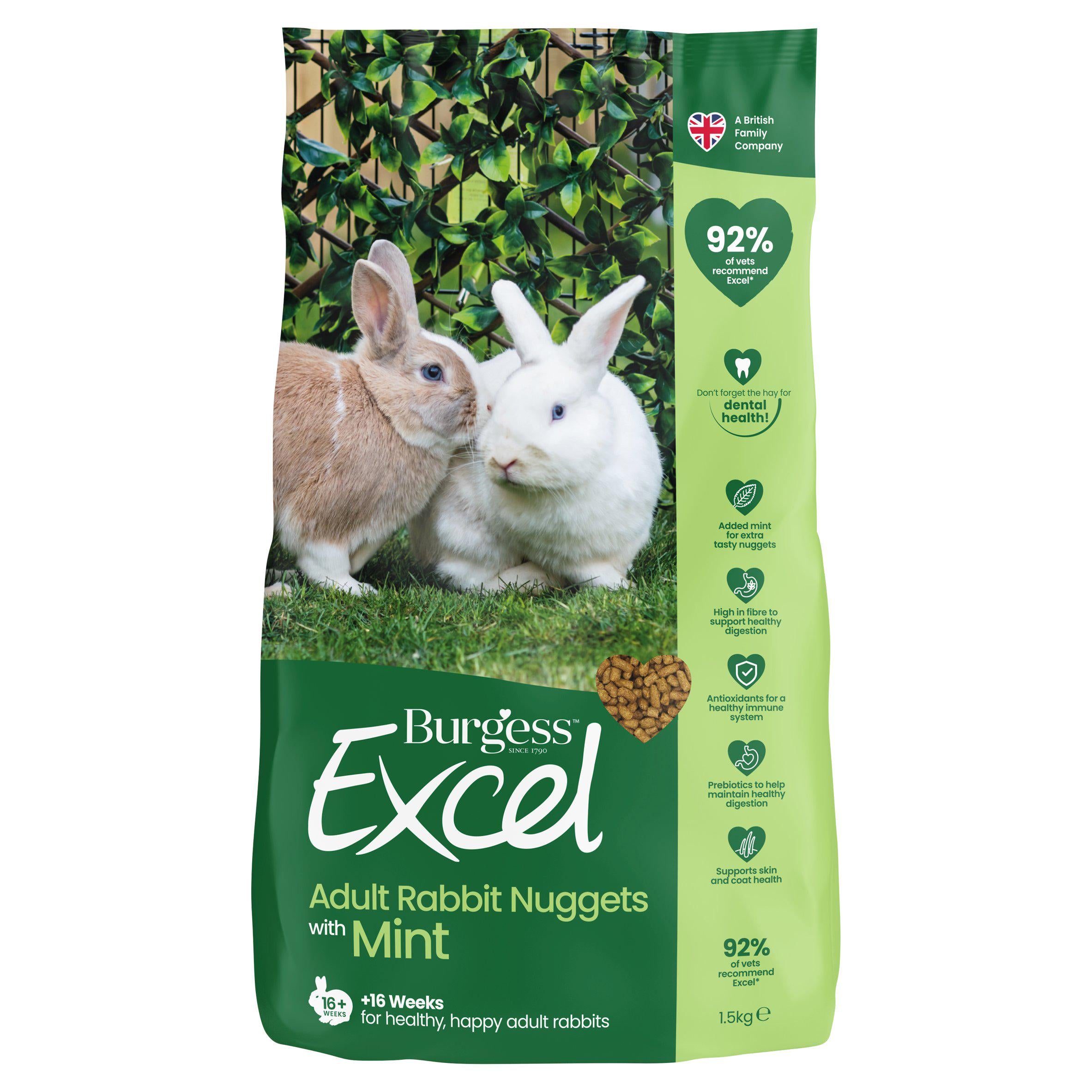 Burgess Excel 1.5kg Adult Rabbit Food Mint Nuggets