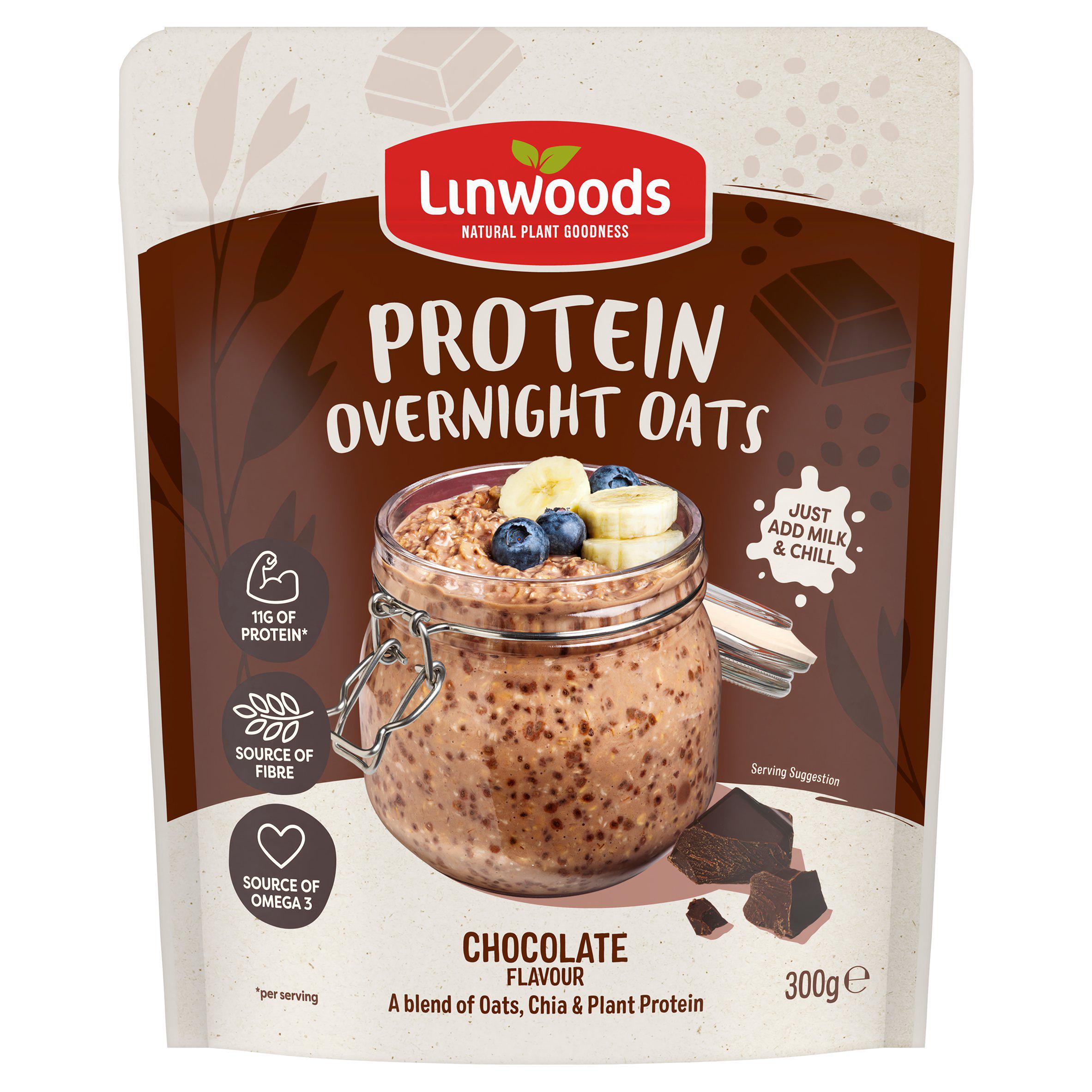 Linwoods chocolate flavour protein overnight oats 300g, imported from the UK
