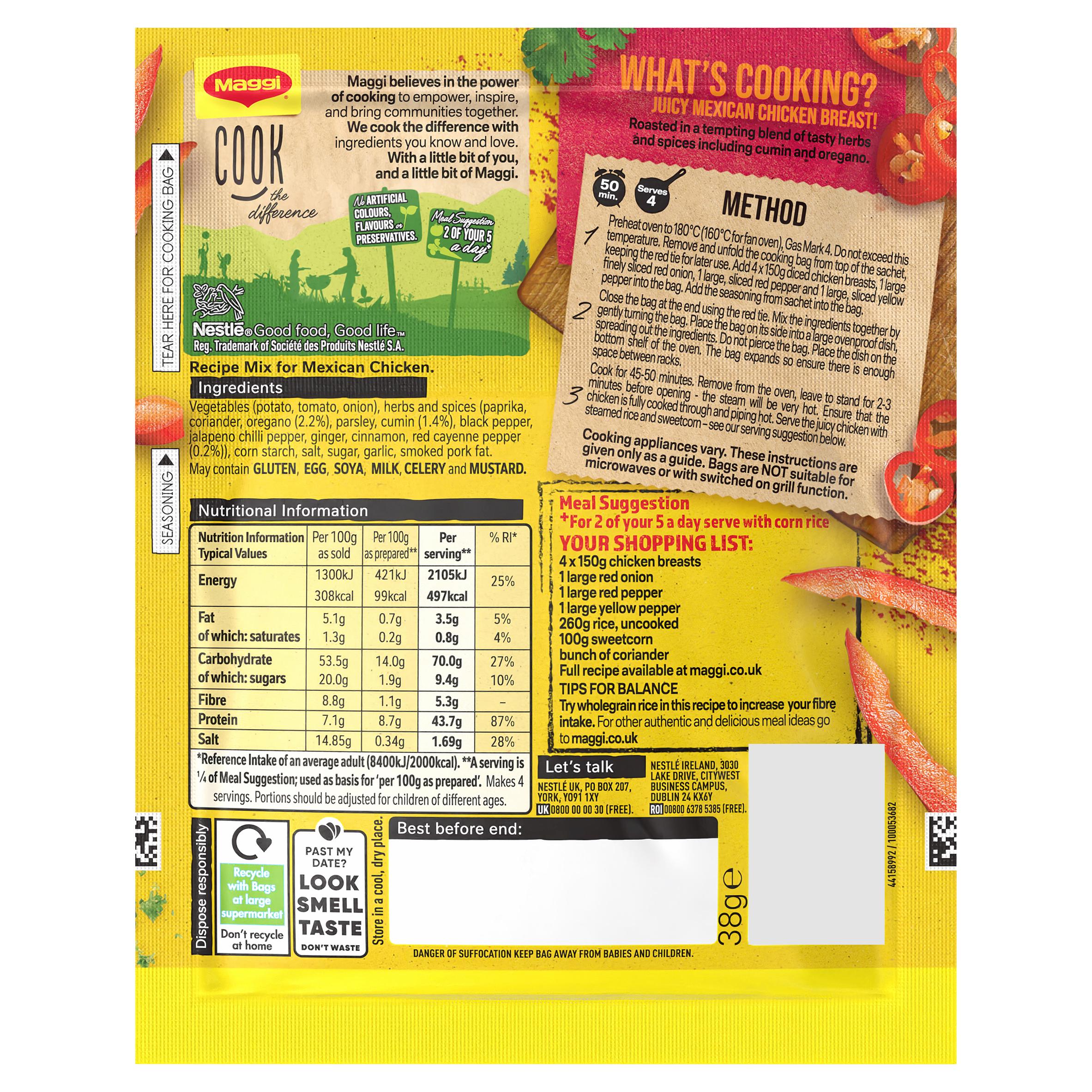 Maggi sweet and spicy Mexican chicken recipe mix 38g, UK version