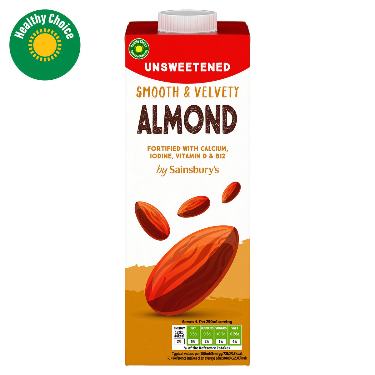 Sainsbury's unsweetened long life almond drink 1L, UK version
