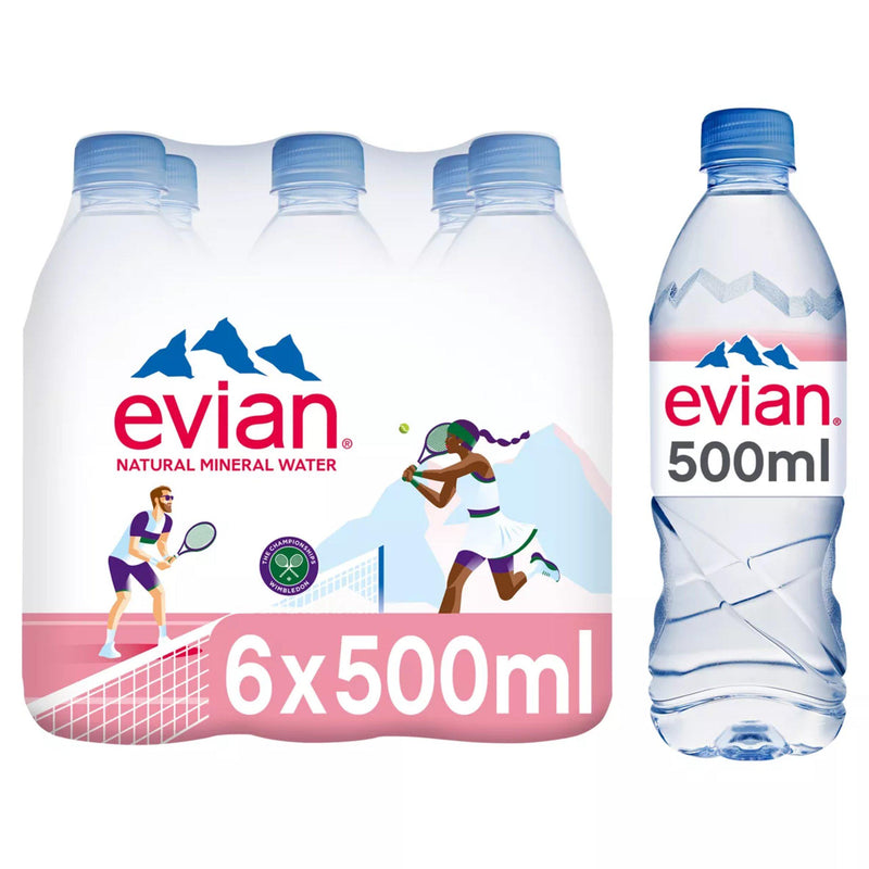 Evian natural mineral water 6x500ml, UK version