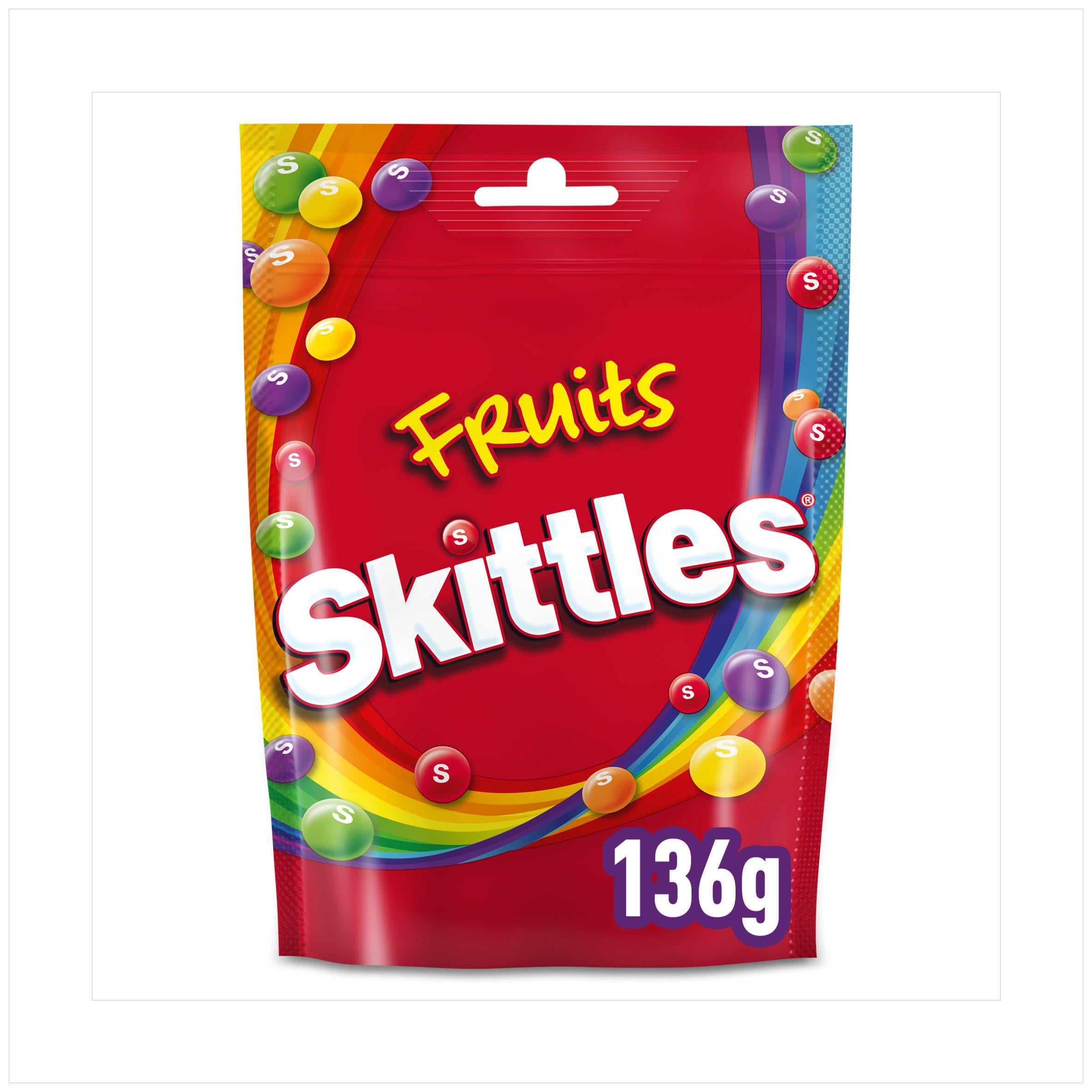 Skittles vegan chewy sweets fruit flavoured pouch bag 136g (British brand)