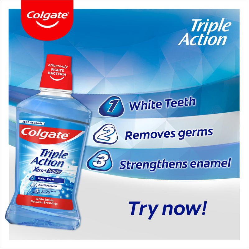 Colgate Triple Action Xtra White Mouthwash 500ml, UK version