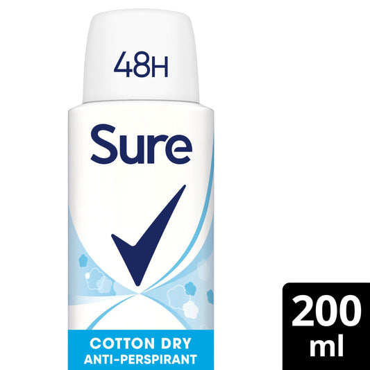Sure Anti Perspirant Deodorant Aerosol Cotton Dry 200ml GOODS Sainsburys   