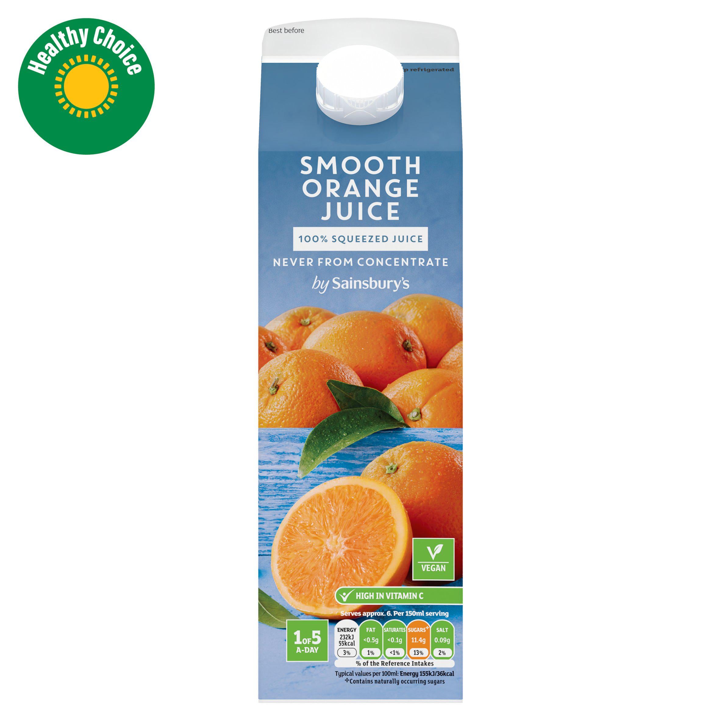 Sainsbury's orange juice pure squeezed smooth 1L (British brand)