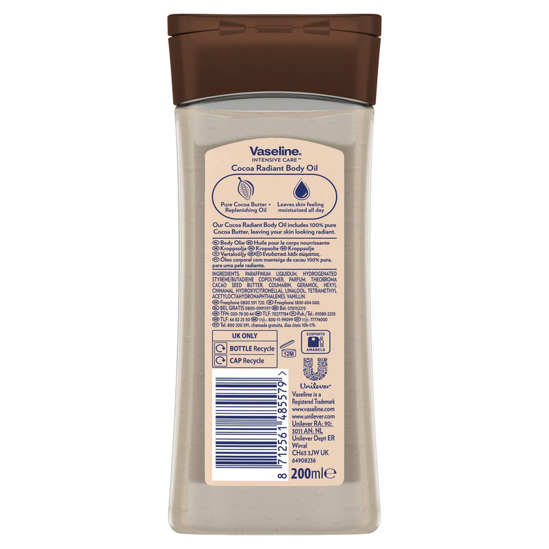 Vaseline Body Oil Cocoa Radiant 200ml (British brand)