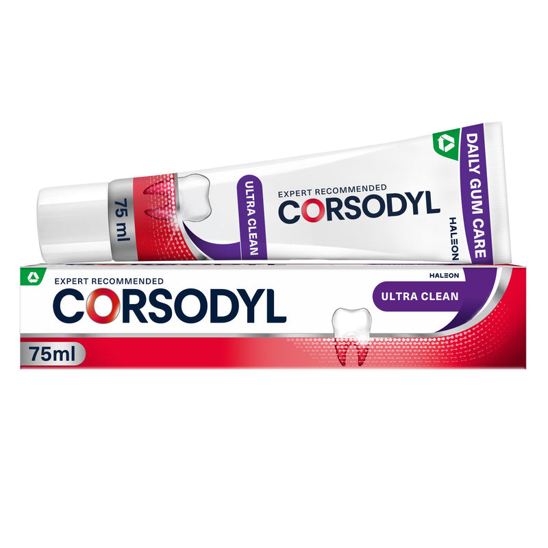 Corsodyl Ultra Clean gum care toothpaste 75ml, UK version