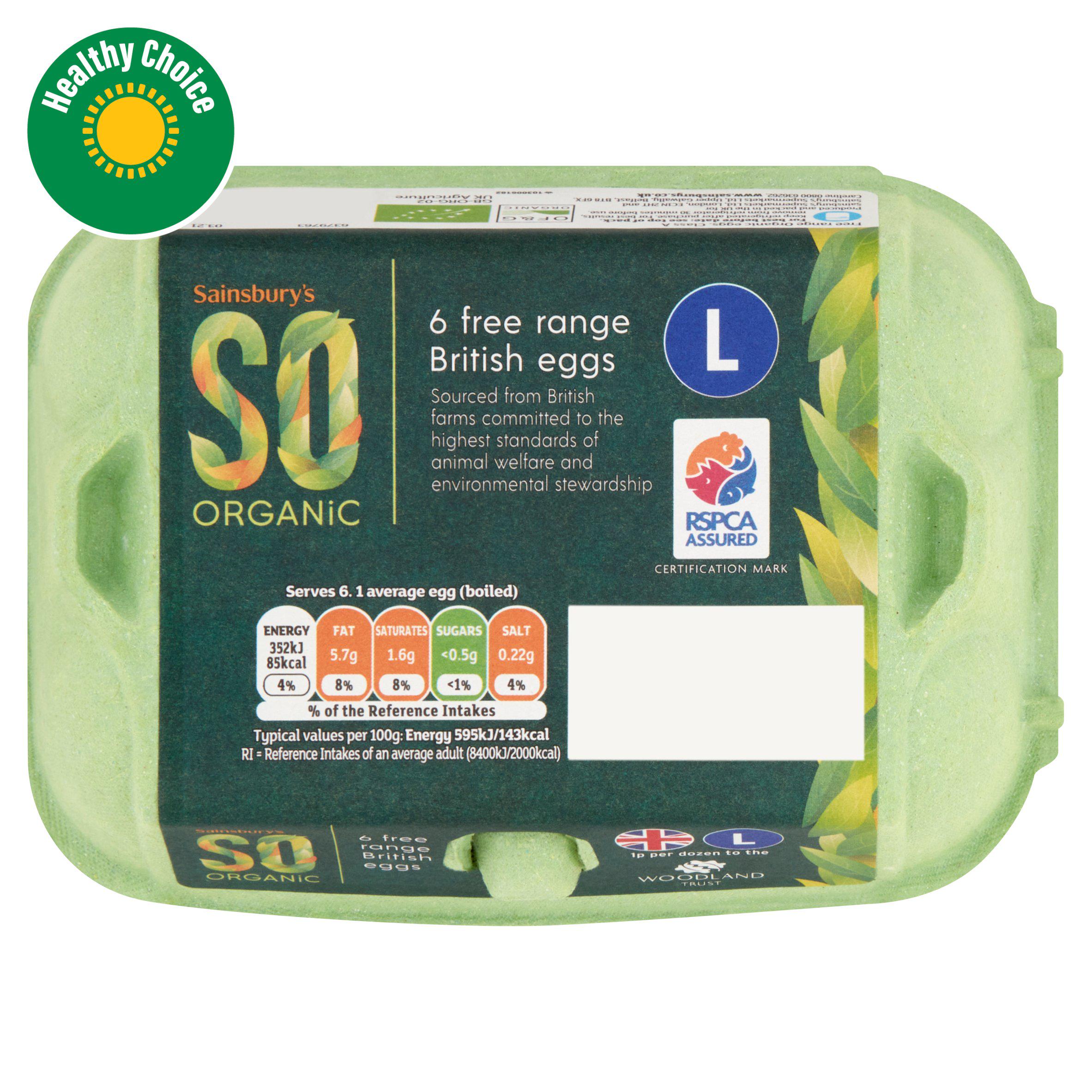 Sainsbury's organic free range large eggs 6 pack - British product