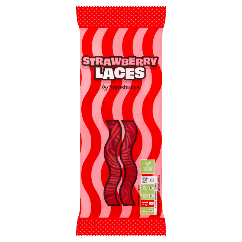 Sainsbury's strawberry laces sweets 70g, imported from the UK