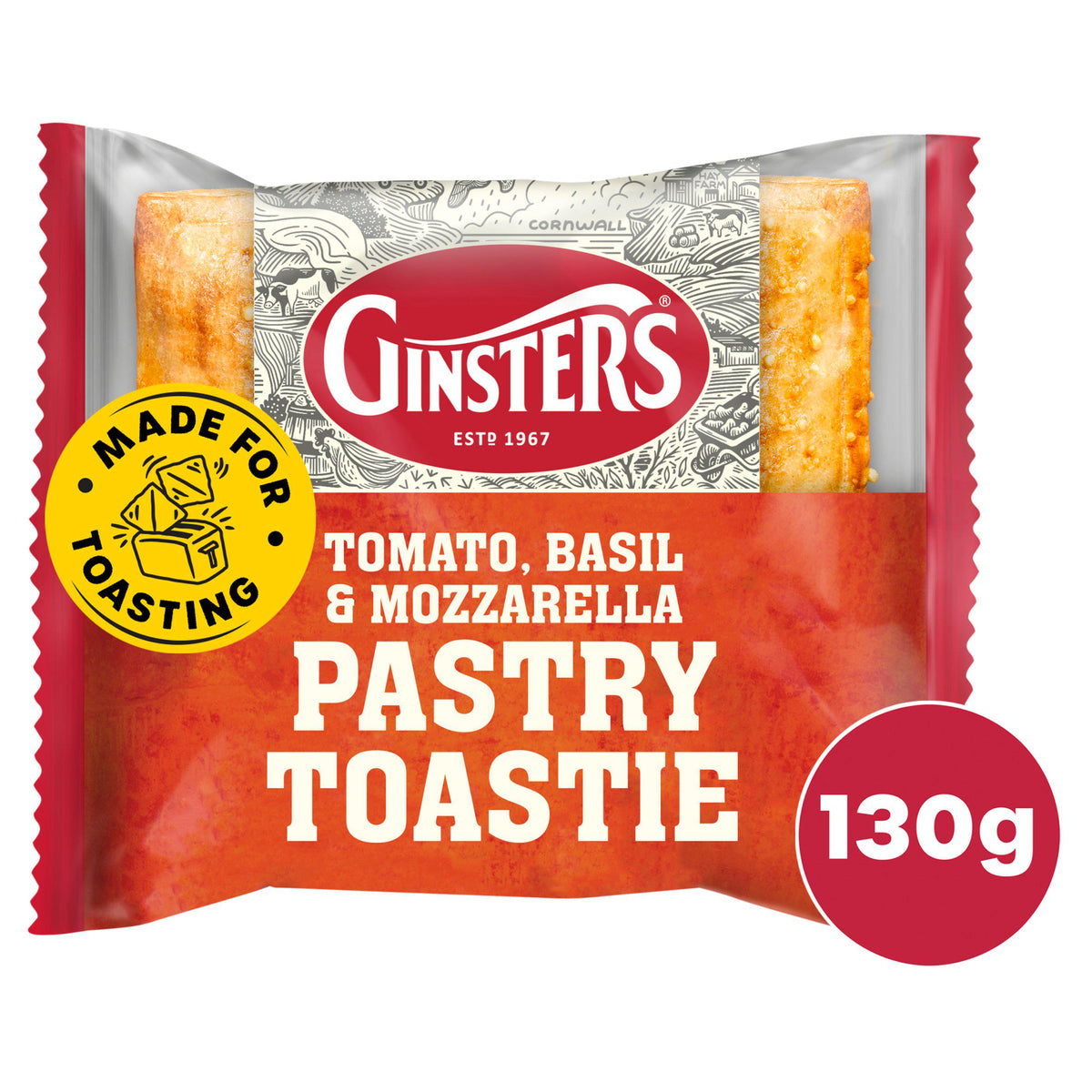 Ginsters Tomato Basil Mozzarella Pastry Toastie 130g - British product
