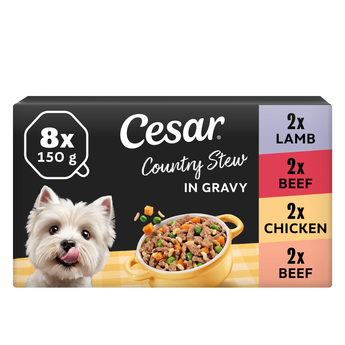Cesar wet dog food trays 8x150g in gravy, imported from the UK