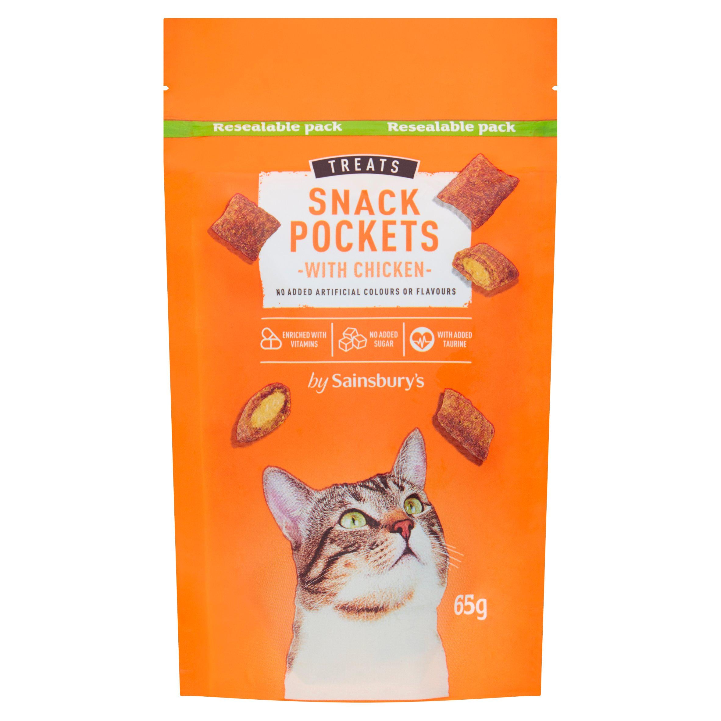 Sainsbury's cat treat snack pockets with chicken 65g, UK version