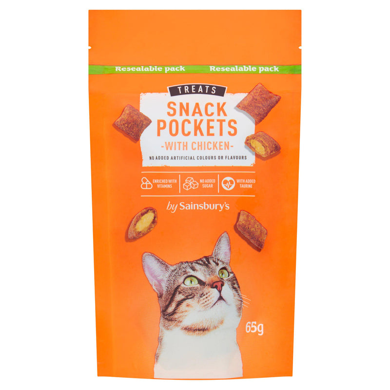 Sainsbury's cat treat snack pockets with chicken 65g, UK version