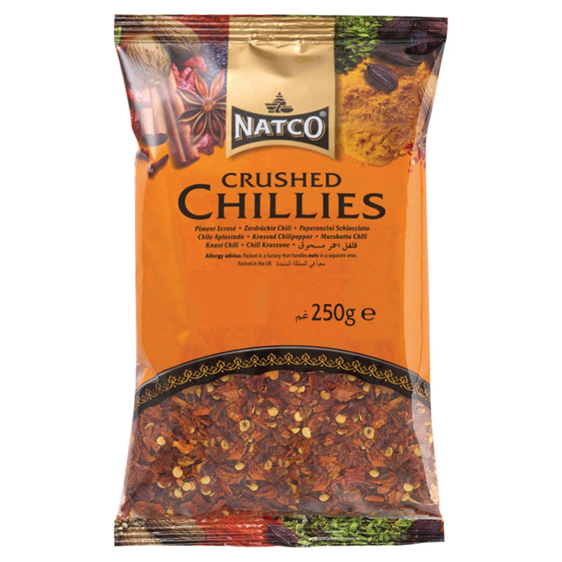 Natco Crushed Chillies 250g bag, imported from the UK