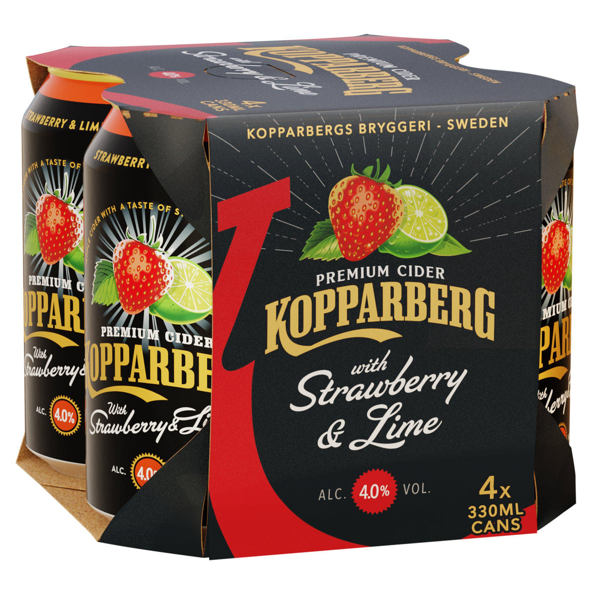 Kopparberg Premium Cider Strawberry Lime 4x330ml, UK version