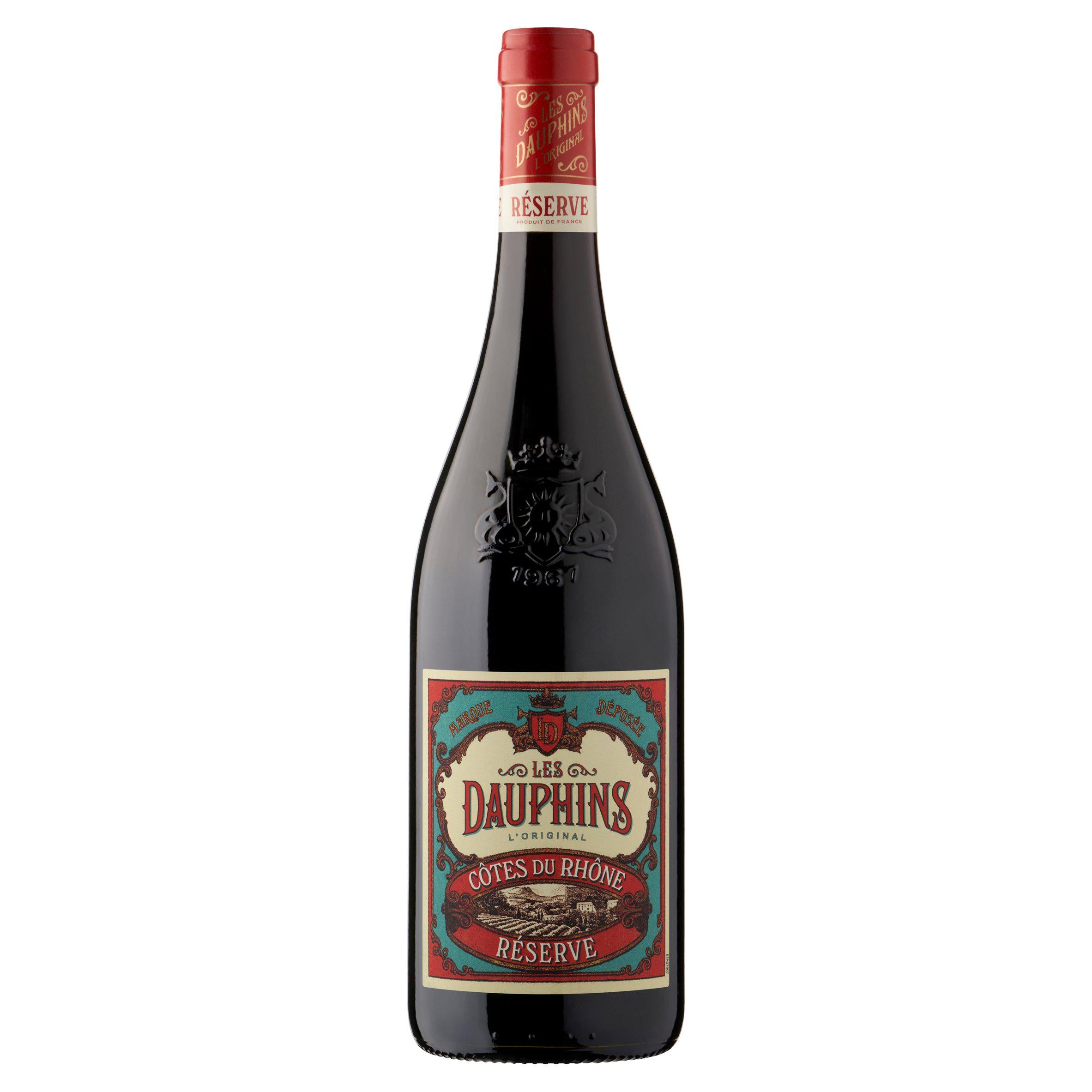 Les Dauphins Côtes du Rhône red wine 75cl, UK version