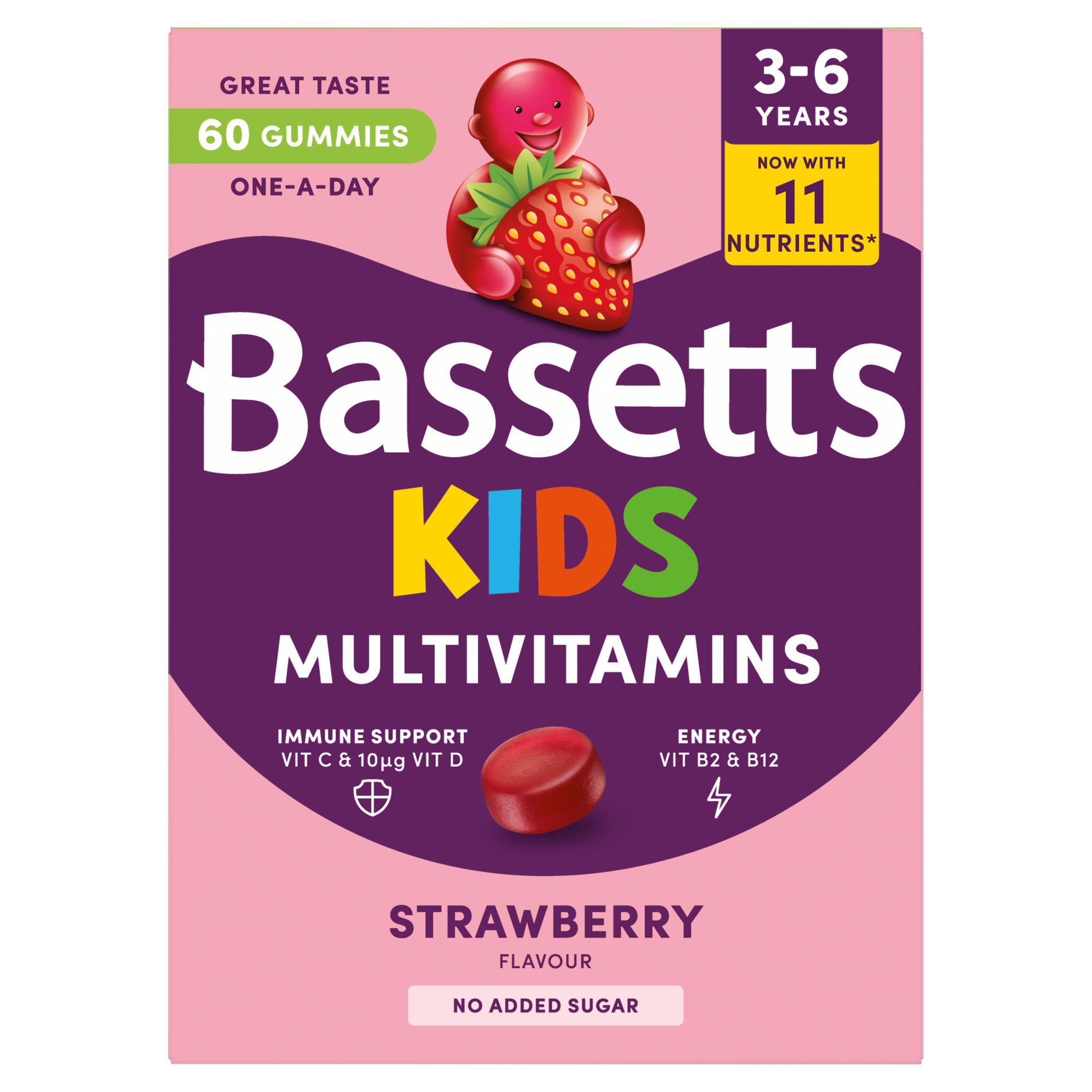 Bassetts strawberry multivitamin gummies 60 count, imported from the UK