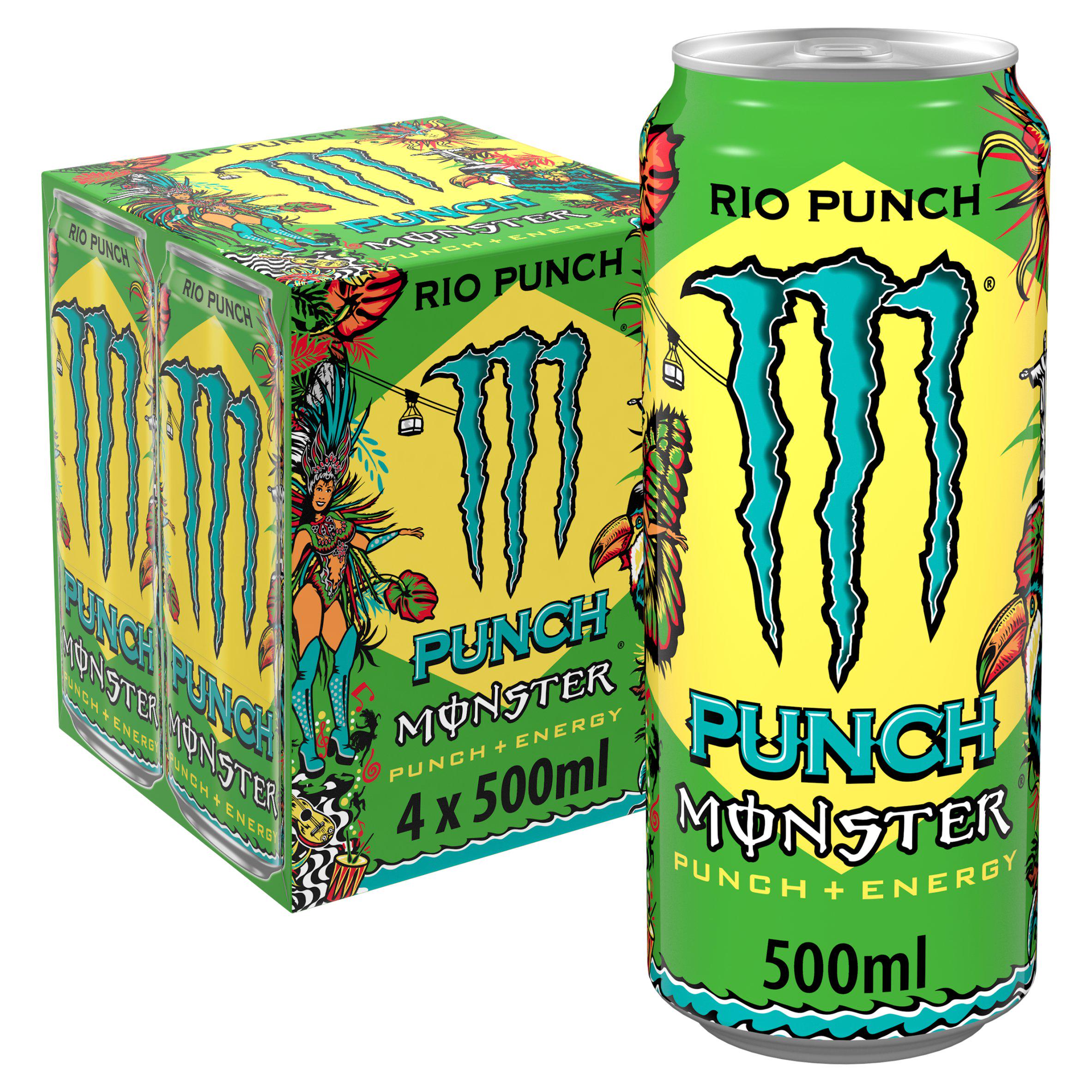 Monster Energy Drink Rio Punch 4 x 500ml, imported from the UK