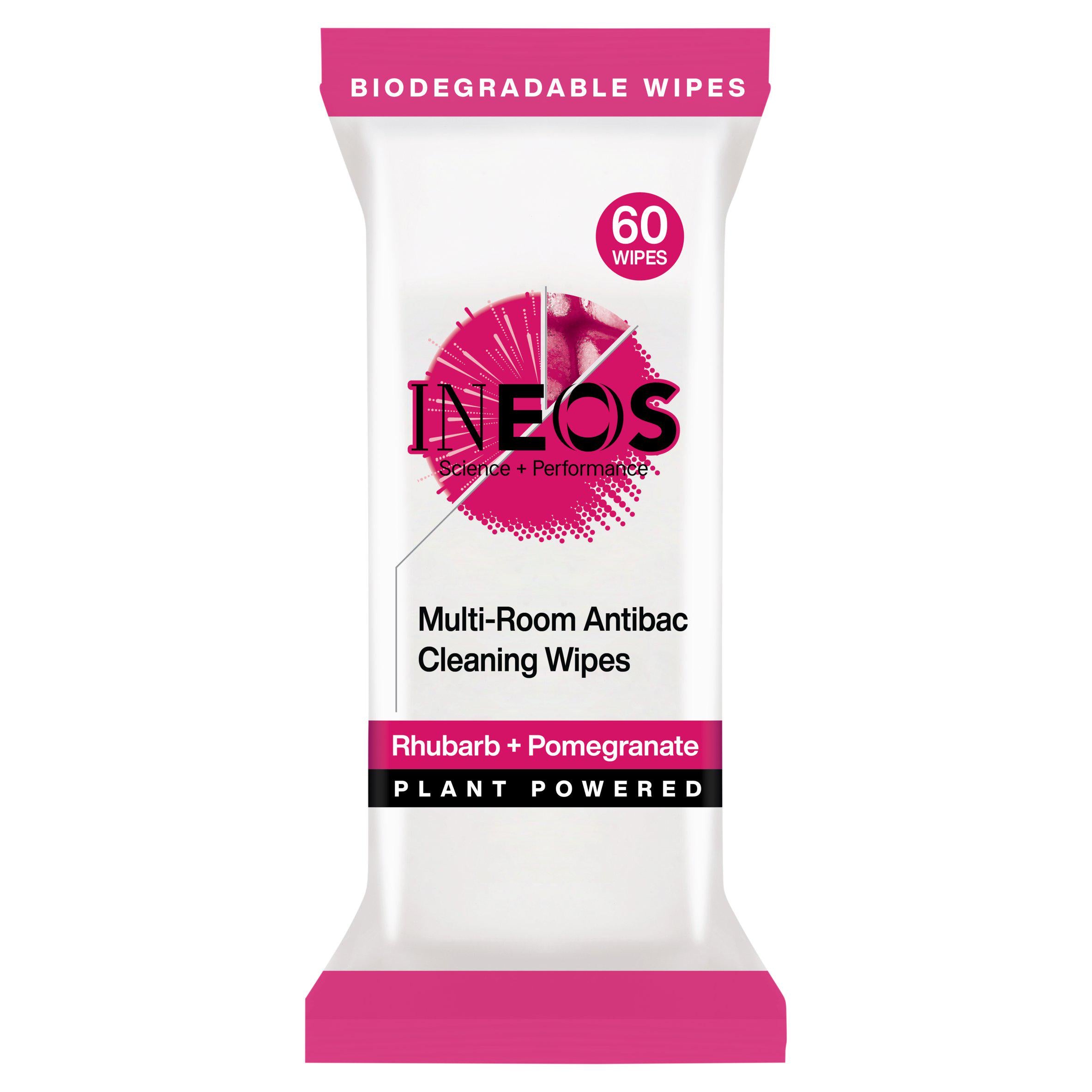 Ineos Antibac multi-room surface cleaning wipes Rhubarb and Pomegranate, UK version