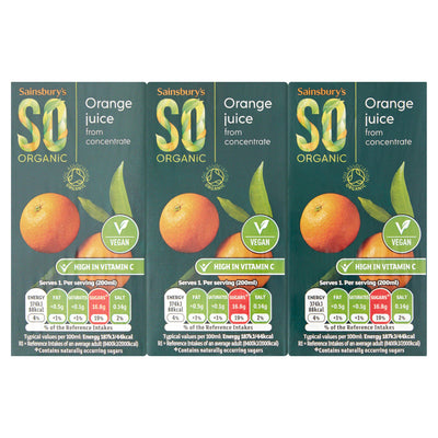 Sainsburys Sainsbury's SO Organic Orange Juice Drink 3x200ml- Buy online at McGrocer