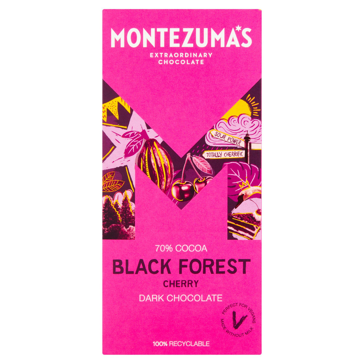 Montezuma's dark chocolate Black Forest Cherry 90g, UK version