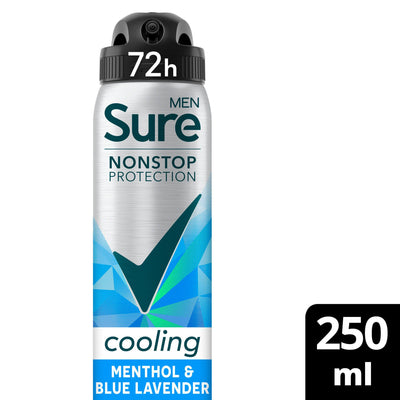 Sainsburys Sure Men Nonstop Protection Menthol & Blue Lavender Antiperspirant Deodorant Spray 250ml- Buy online at McGrocer
