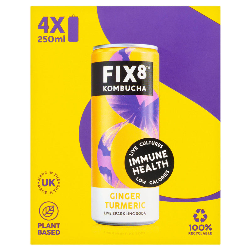 Fix8 Kombucha Ginger Turmeric Soda 4 x 250ml - British product