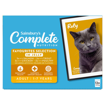 Sainsburys Sainsbury's Adult Complete Nutrition Meat & Fish Selection in Jelly Cat Food 1+ Years 12 x 100g- Buy online at McGrocer