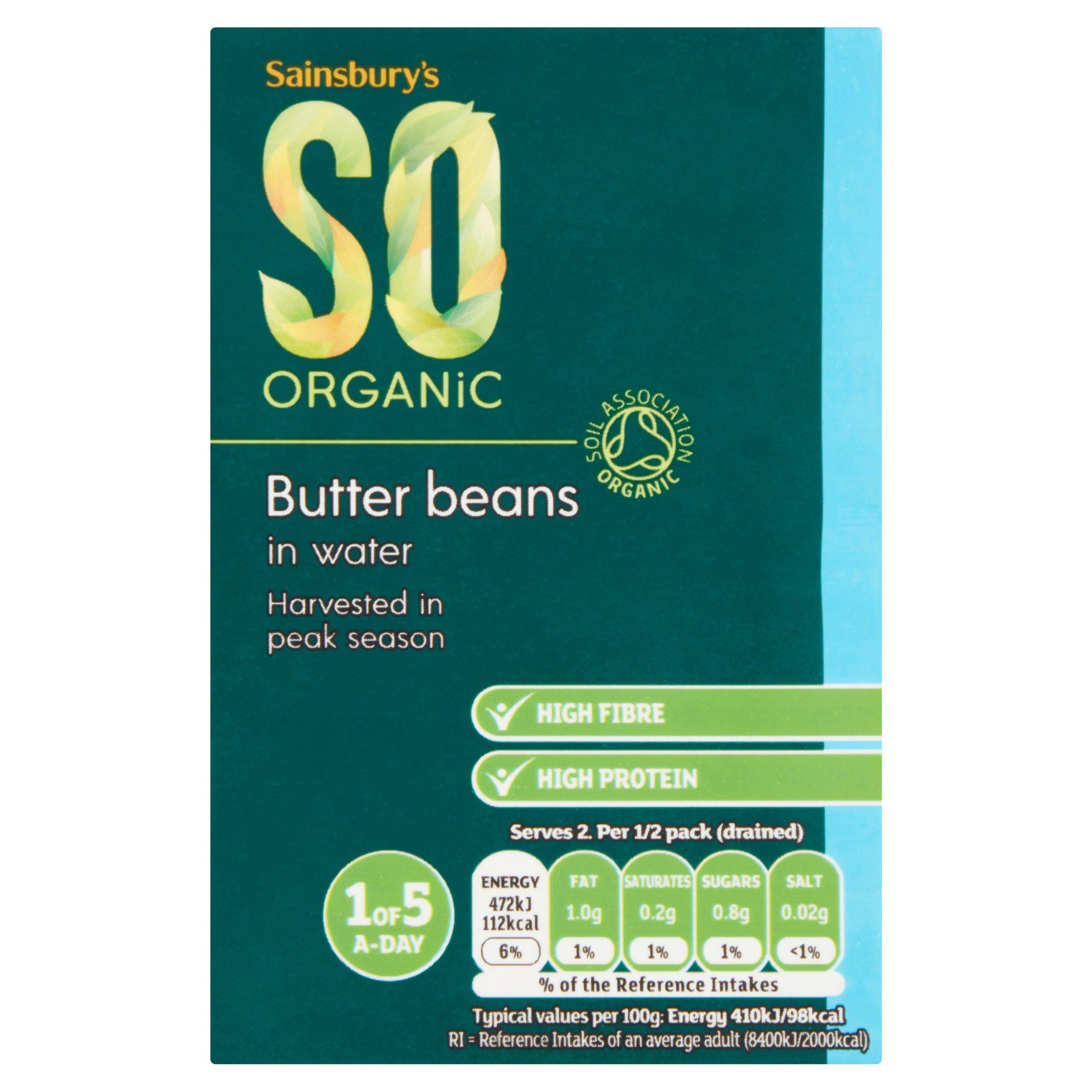 Sainsbury's Butter Beans Carton, SO Organic 380g, (230g*) GOODS Sainsburys   