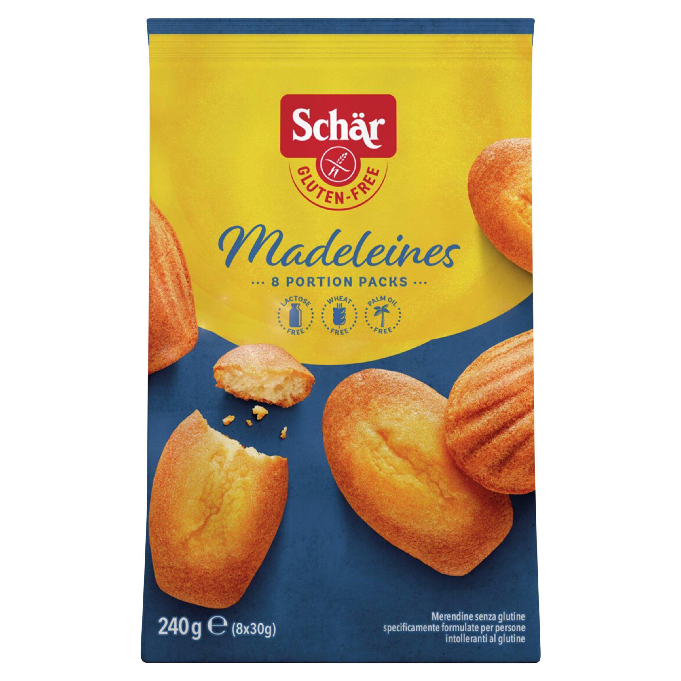 Schär madeleines gluten free 8x30g, imported from the UK