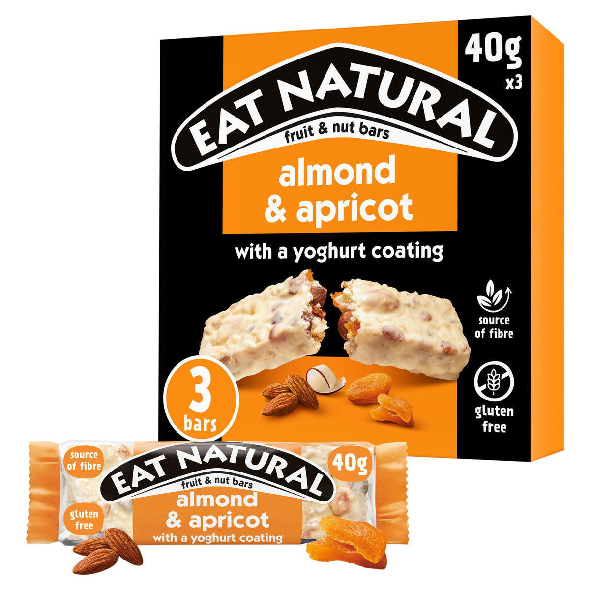 Eat Natural almond apricot bars with yoghurt coating, imported from the UK