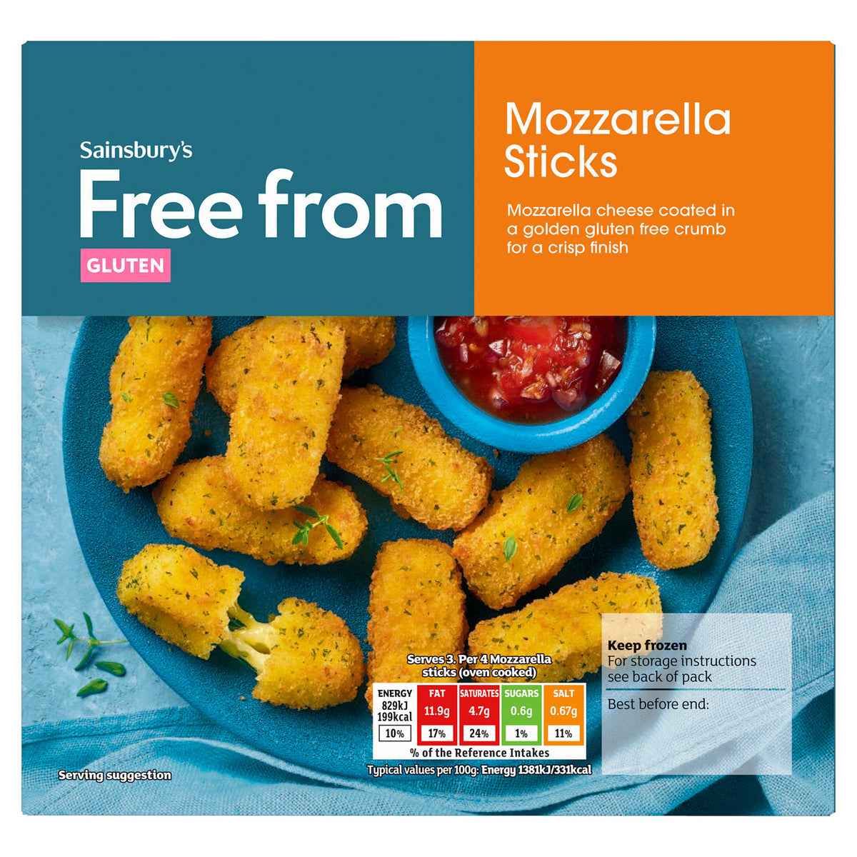 Sainsbury's gluten free mozzarella sticks 180g, imported from the UK