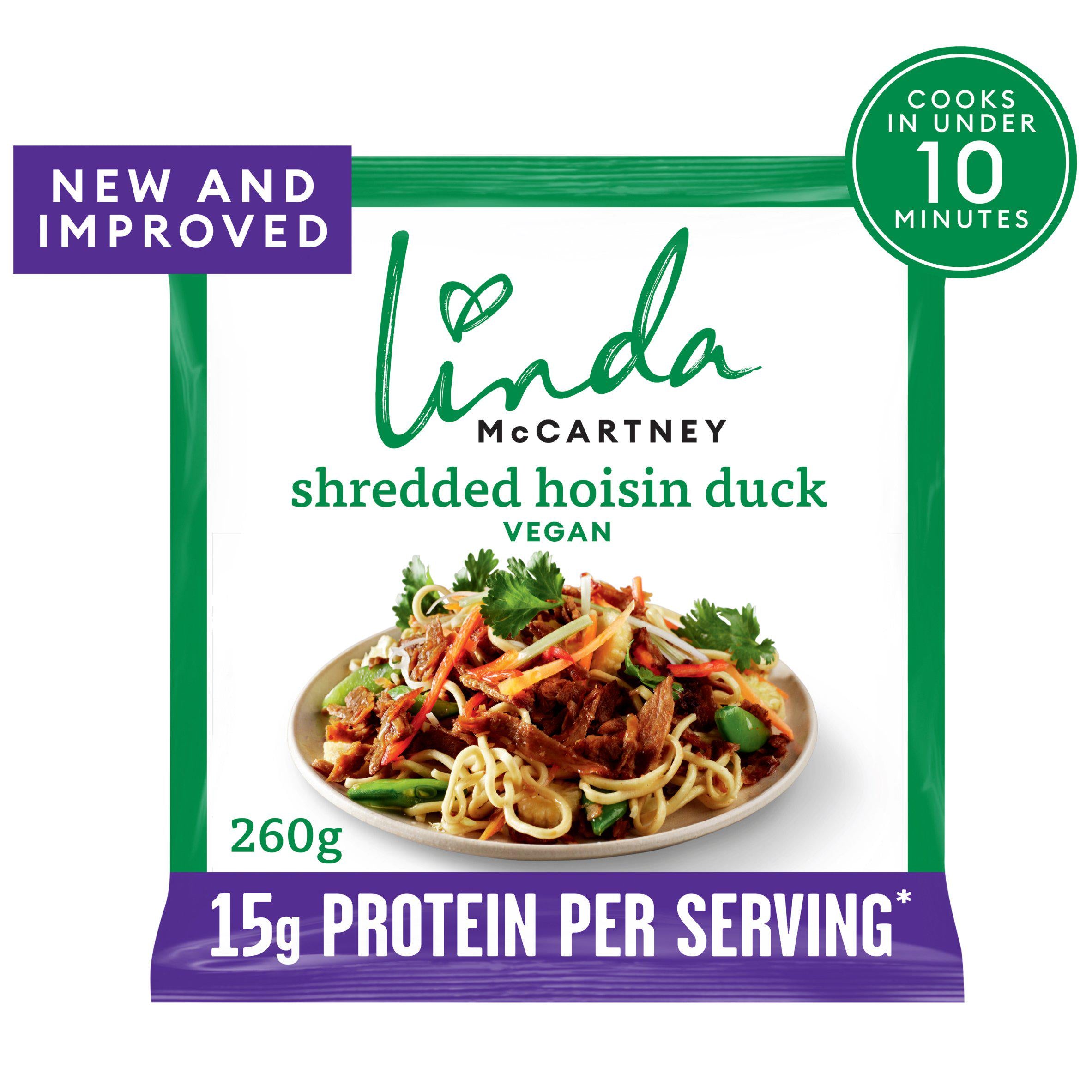 Linda McCartney vegan shredded hoisin duck 260g, imported from the UK