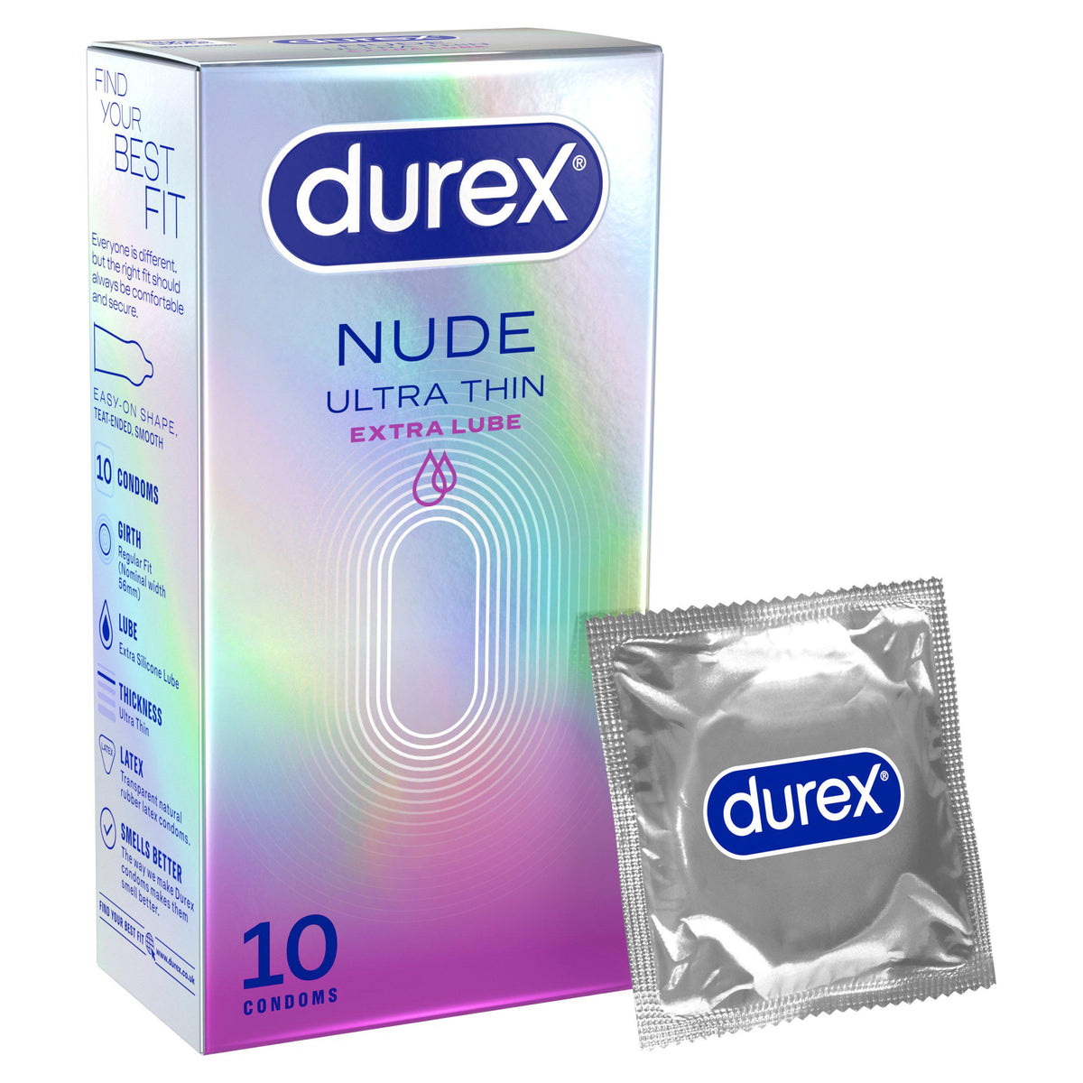 Durex Nude Extra Lube condoms 10 pack, UK version