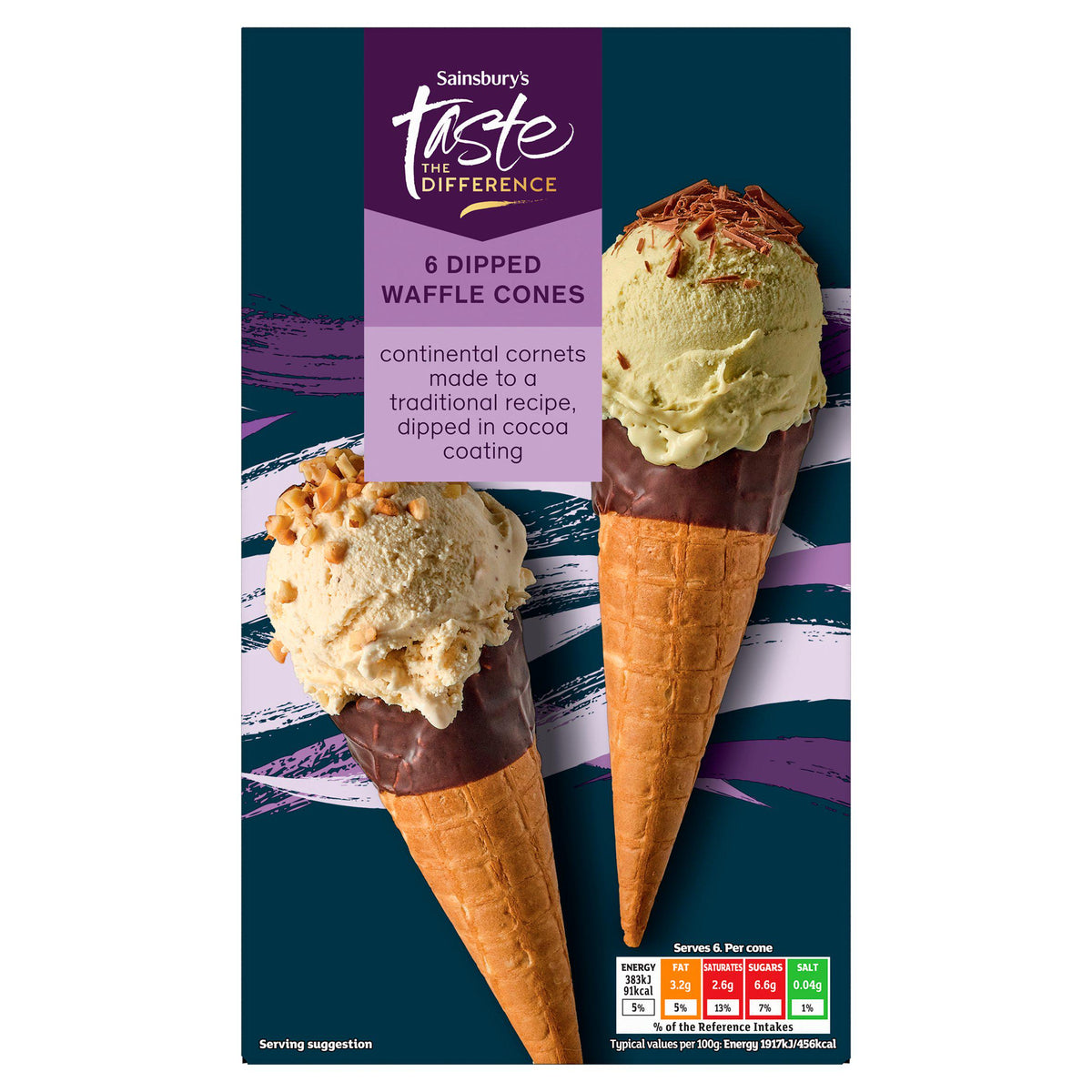 Sainsbury's dipped waffle cones 6 pack (British brand)