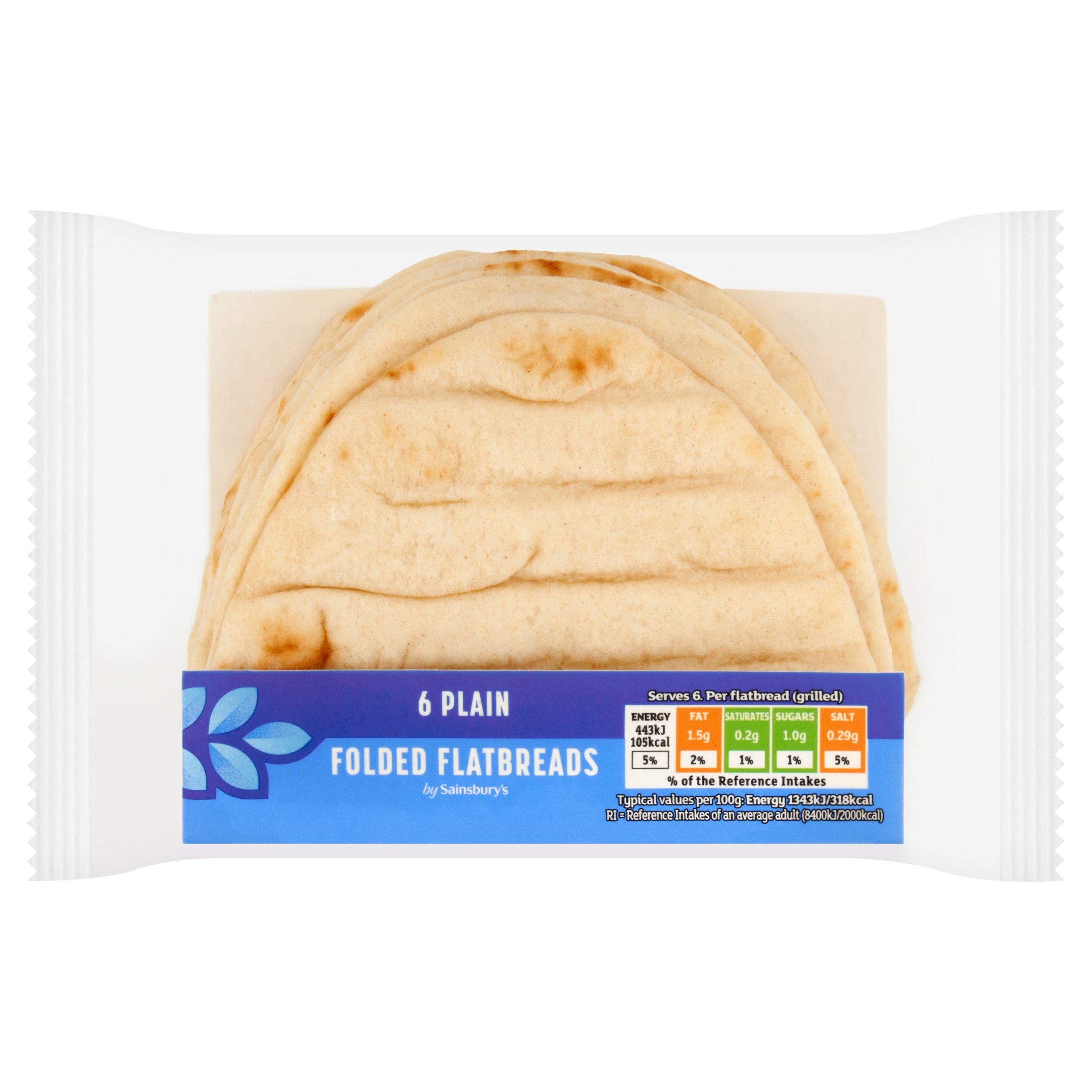 Sainsbury's plain folded flatbreads 6 pack, UK version