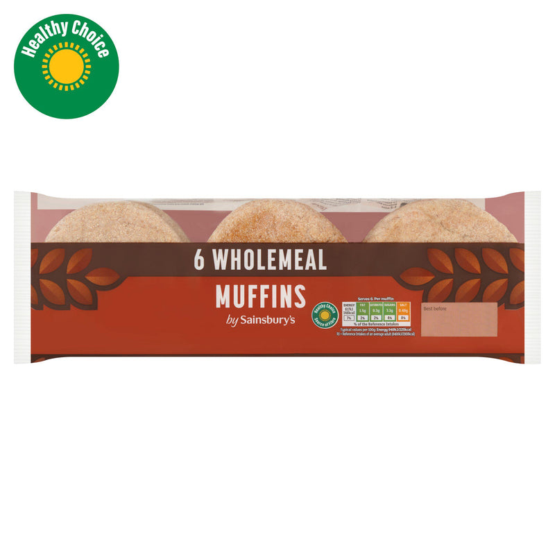 Sainsbury's wholemeal muffins 6 pack, imported from the UK