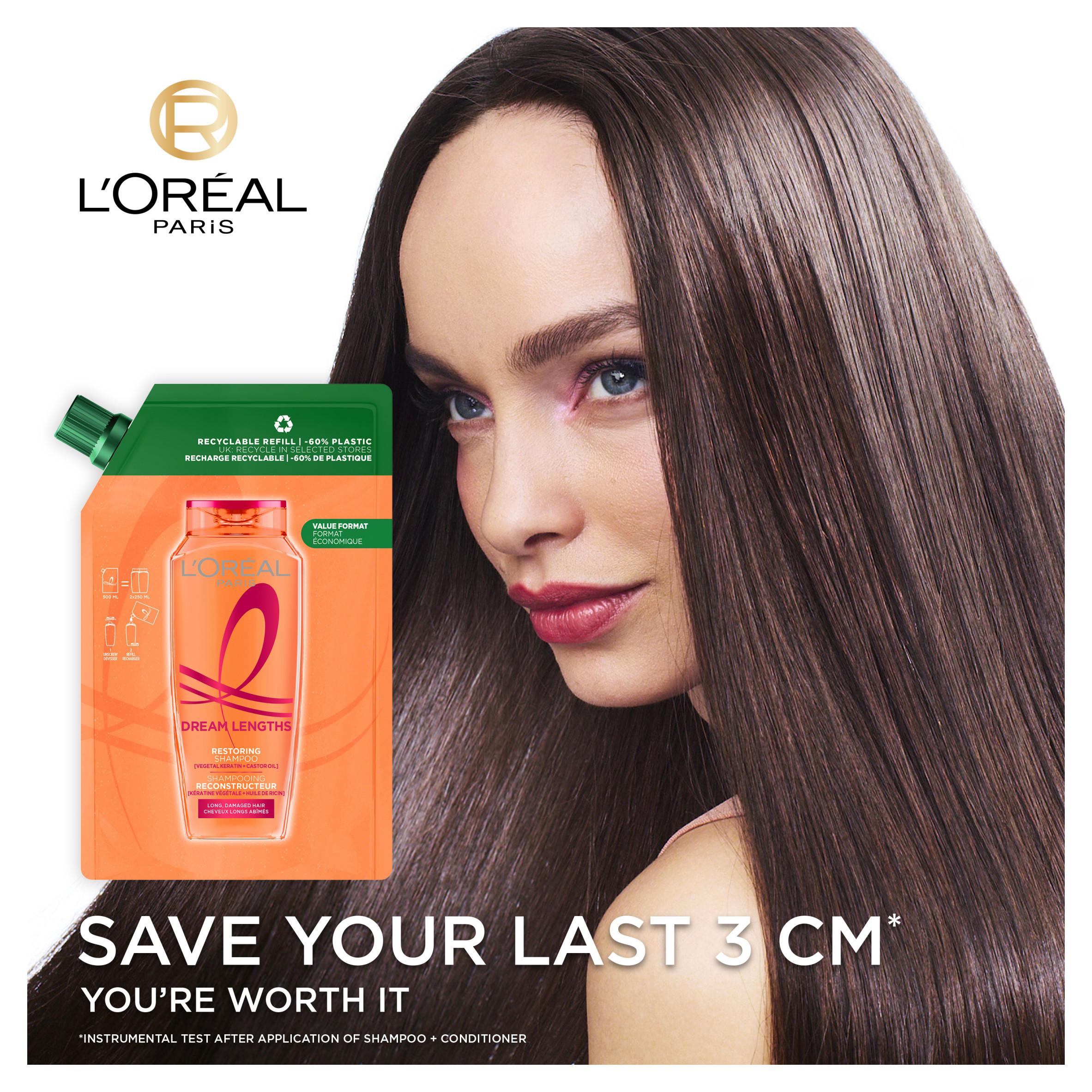 L'Oréal Paris Elvive Dream Lengths Restoring Shampoo Refill Pouch 500ml (British brand)