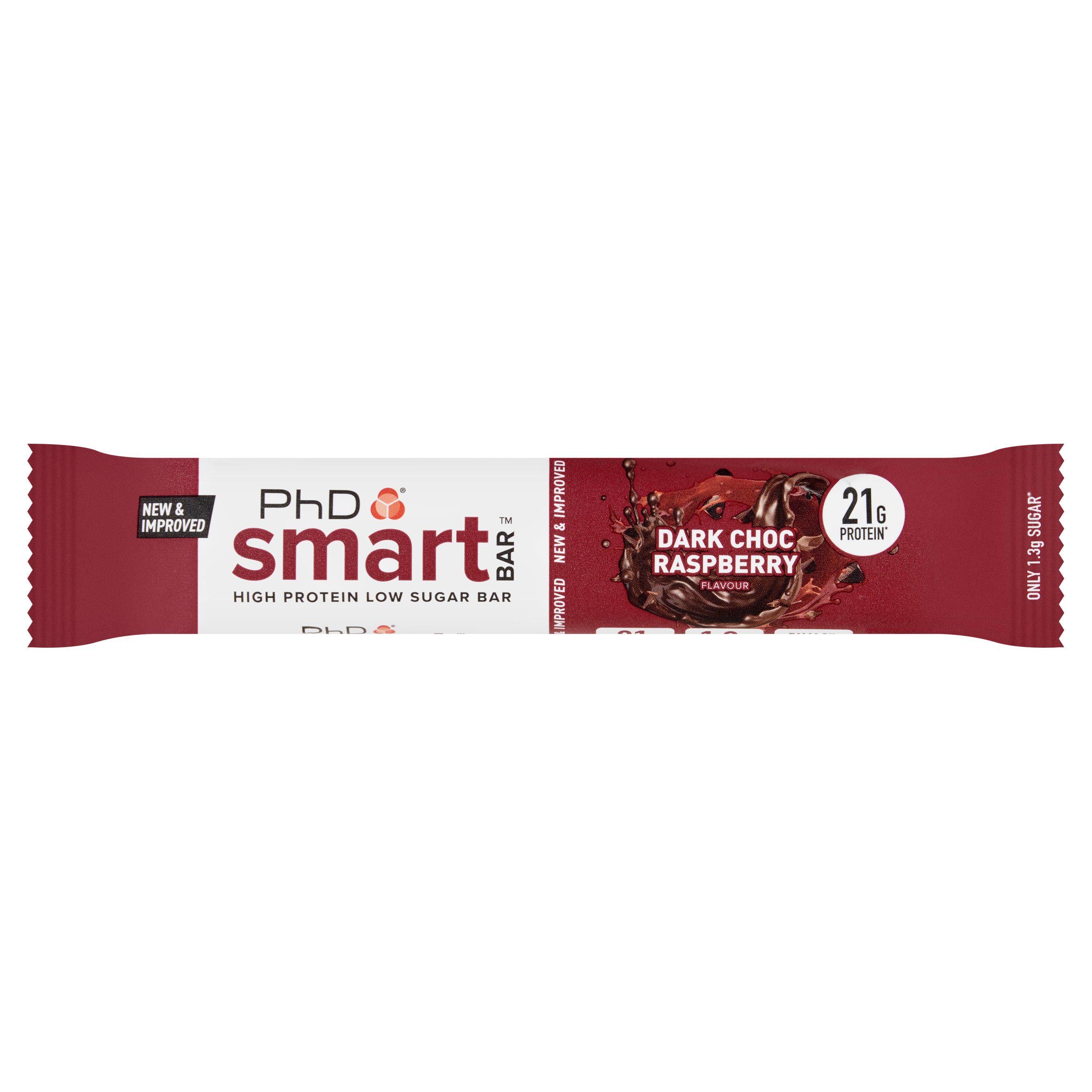PhD Smart Bar Dark Chocolate Raspberry 64g, imported from the UK