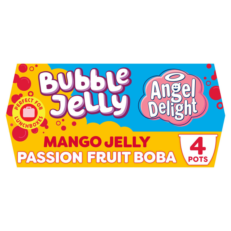 Angel Delight mango jelly passionfruit boba 4-pack, imported from the UK