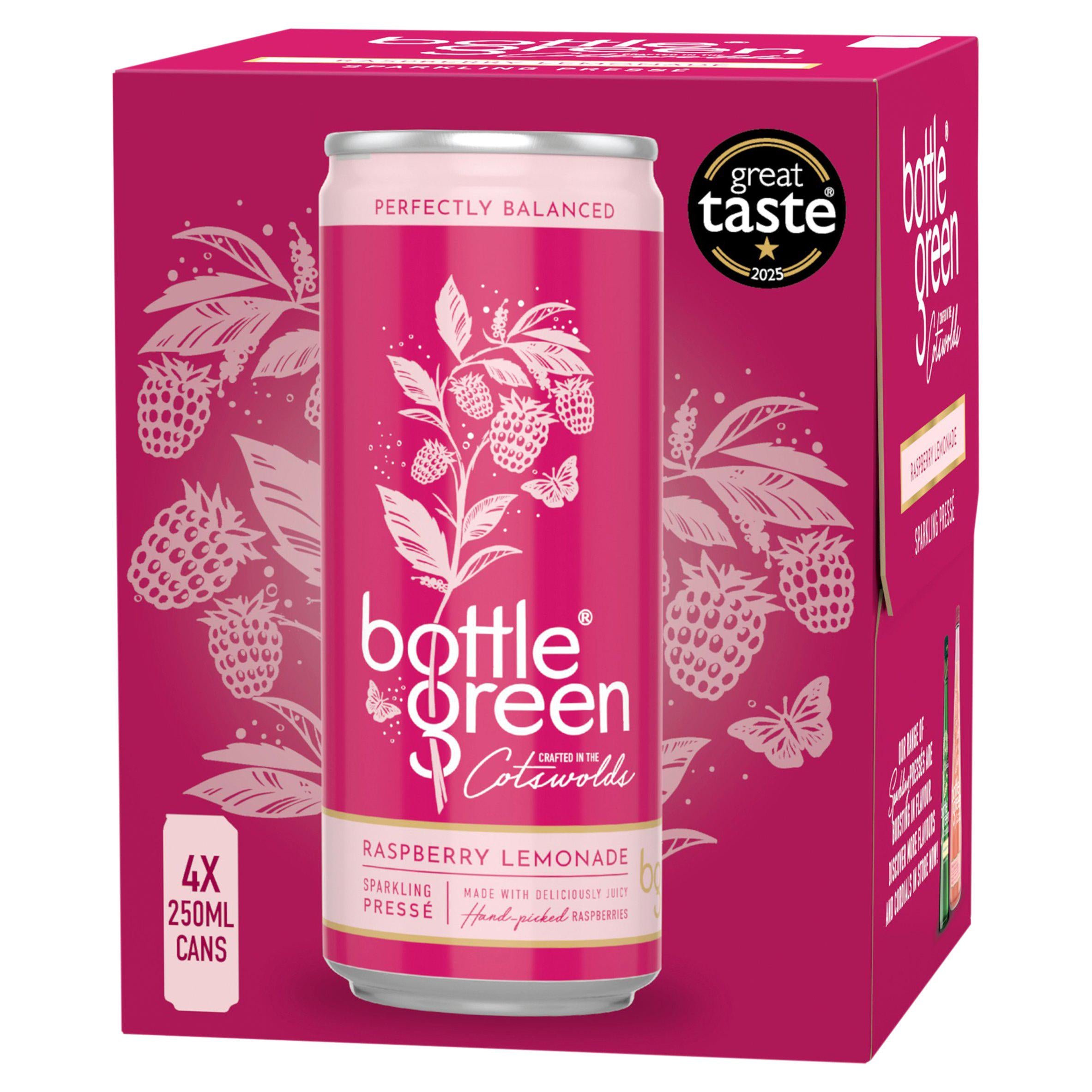 Bottlegreen Raspberry Lemonade Sparkling Presse 4-pack 250ml, British brand