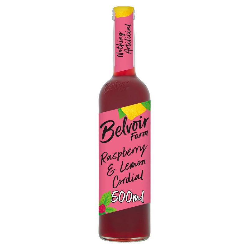 Belvoir Farm Raspberry & Lemon Cordial 500ml, imported from the UK