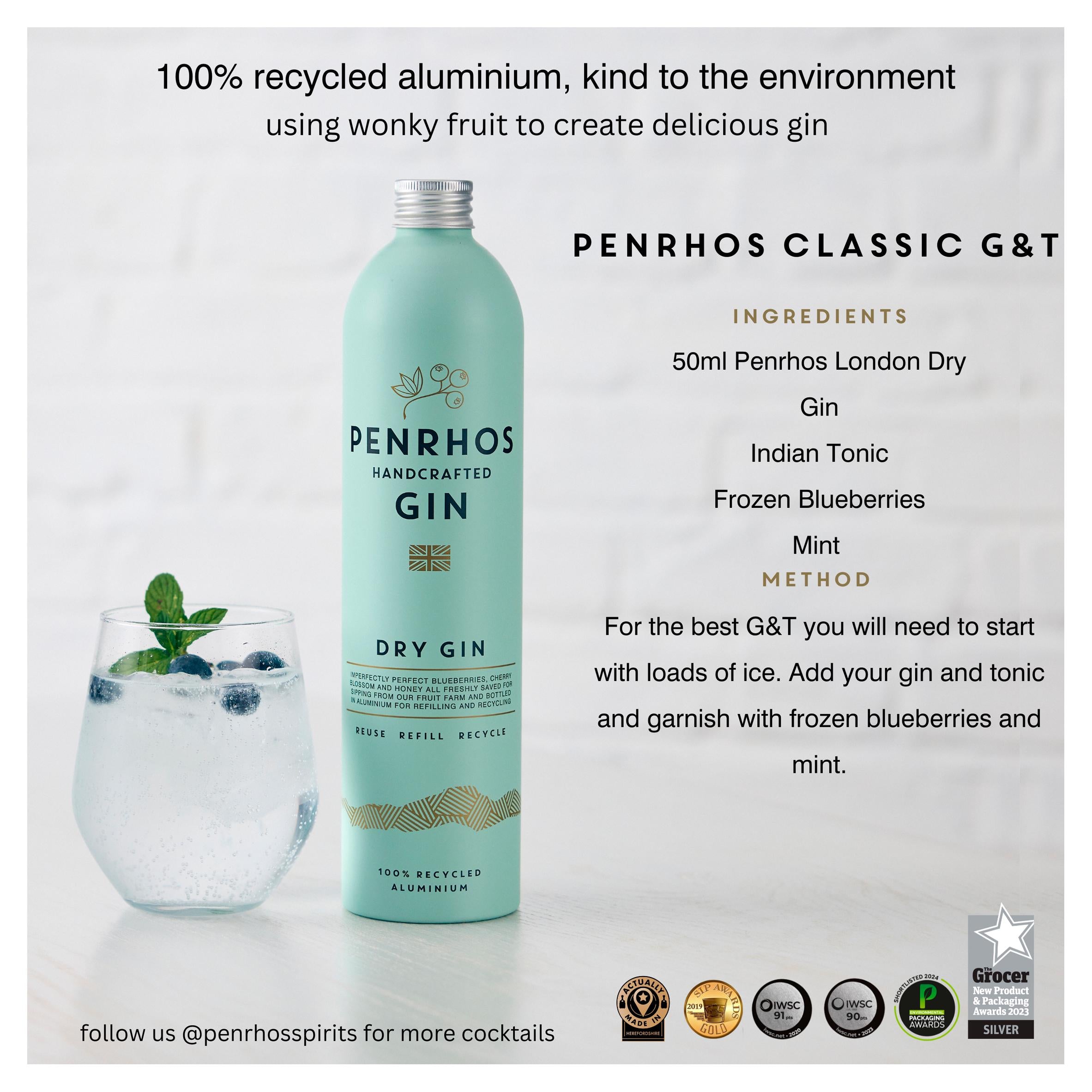 Penrhos Handcrafted Dry Gin Blueberry 70cl imported from the UK