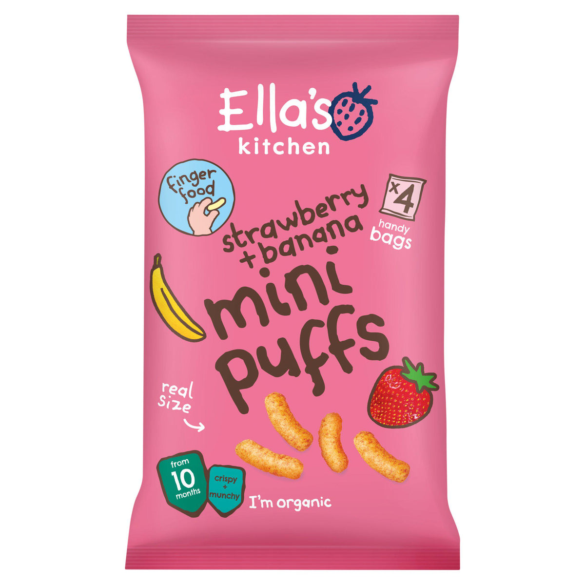 Ella's Kitchen strawberry banana mini puffs baby snack 4x8g (British brand)
